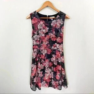 Apricot floral print fit and flare dress